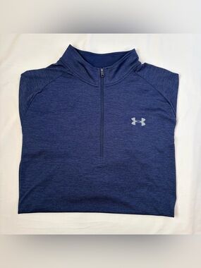 Under Armour HeatGear 1/4 Zip 2XL Heathered Royal Blue Pullover Workout Top EUC